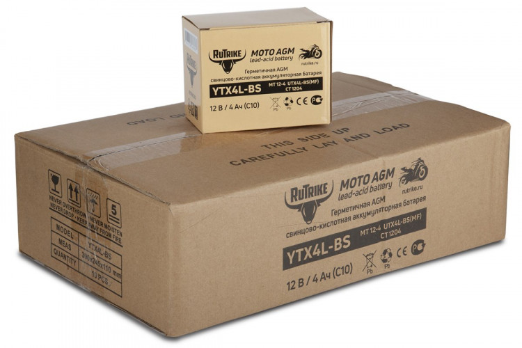 Аккумулятор стартерный для мототехники Rutrike YTX4L-BS (12V/4Ah) в Саратове