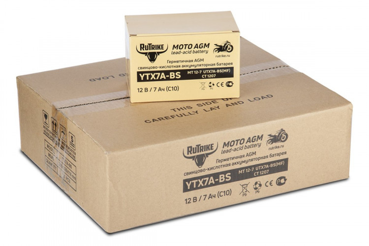 Аккумулятор стартерный для мототехники Rutrike YTX7A-BS (12V/7Ah) в Саратове